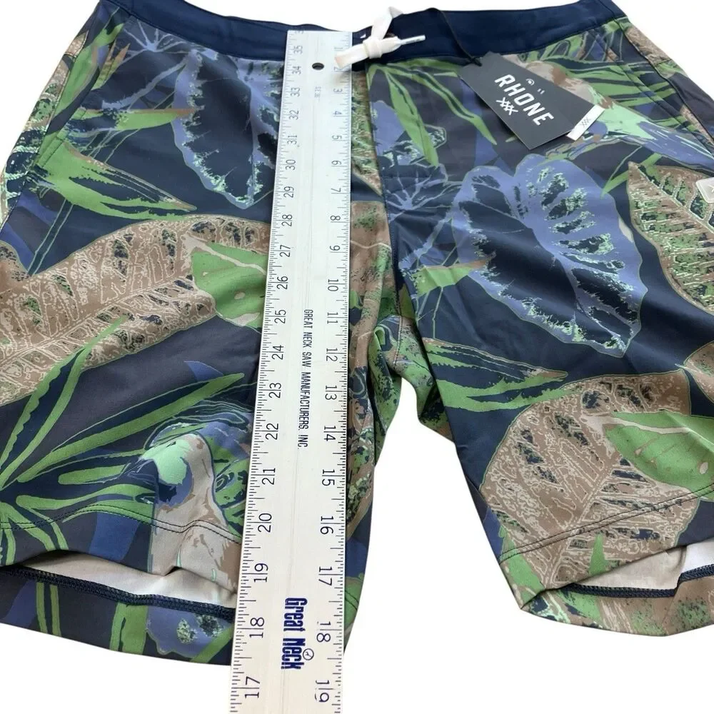 Rhone Trunks Mens M Blue Floral‎ Barrier Swim Shorts Birds Parrot Tropical Lined